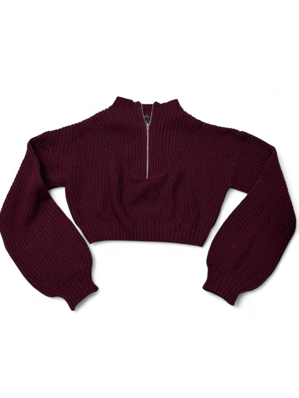 Rue21 cropped sweater burgundy quarter zip